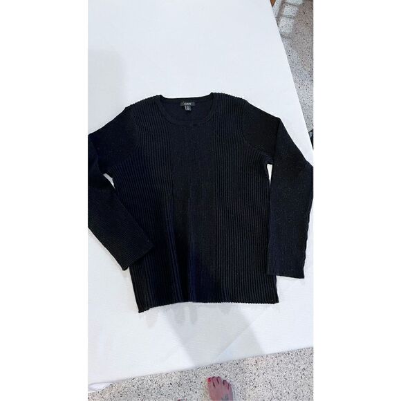 Alfani Women's Rib Knit Long Sleeve Pullover Sweater Shine Deep Black Size XL - Picture 1 of 9
